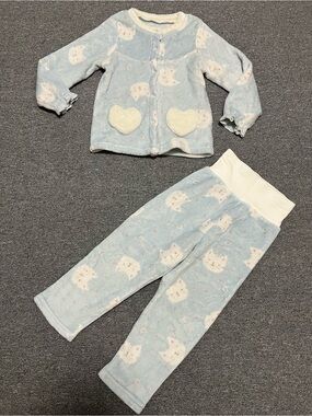 Kids Blue Cat Print Cozy Pajama Set Size 110/5T
